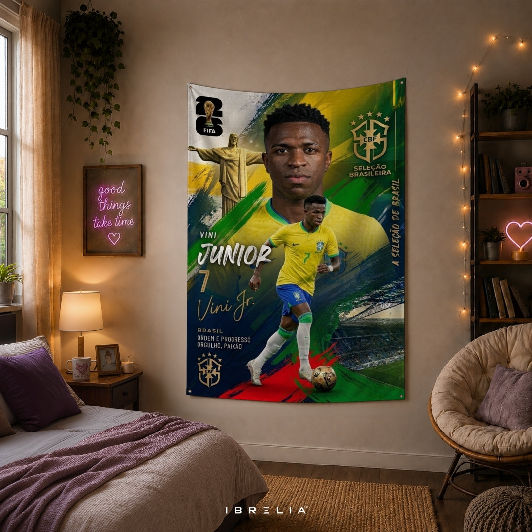 Vinícius Júnior – Brazil National Team – Premium Jute Fabric Tapestry – IBRELIA™
