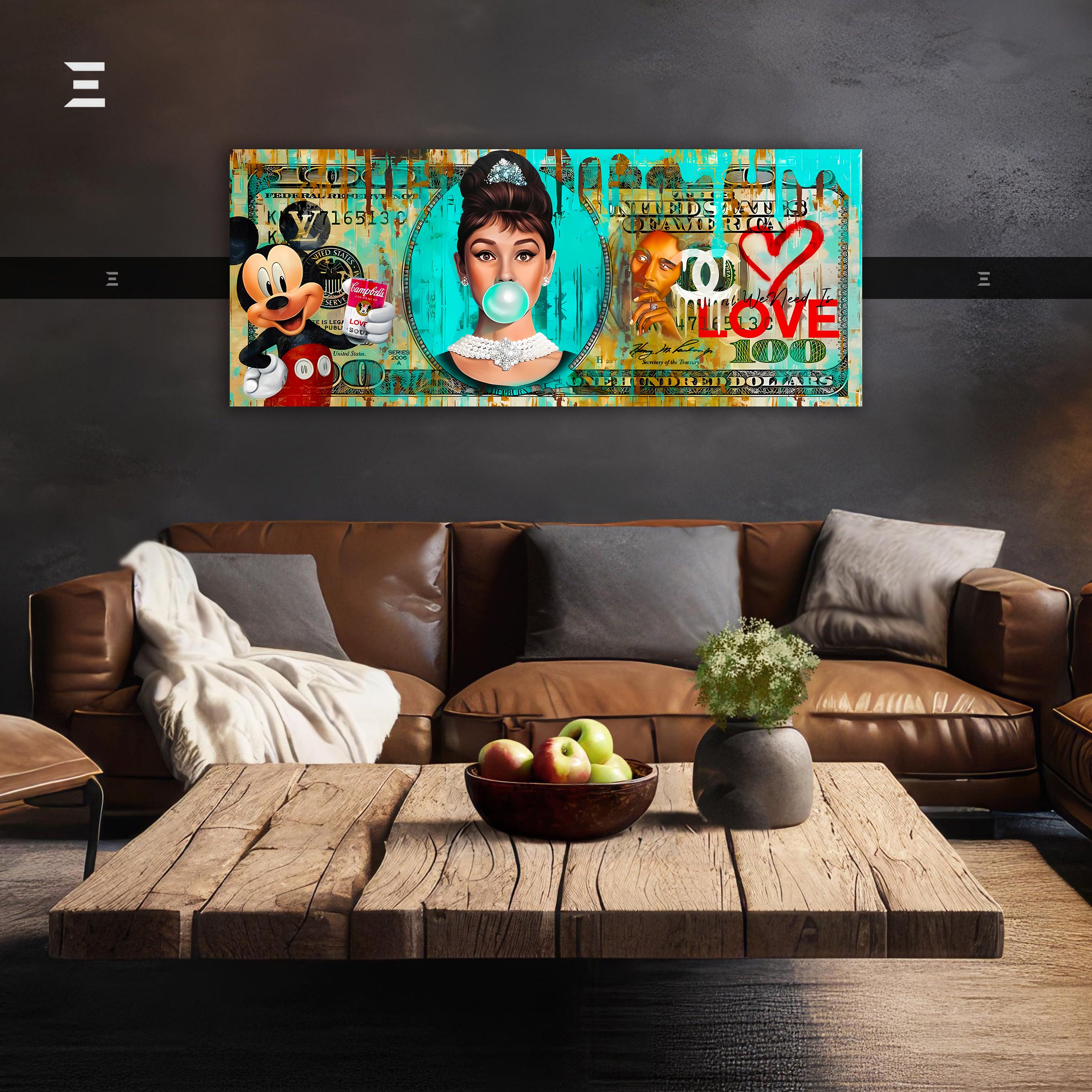 Ultra Wide Wall Art – Turquoise Pop Culture Money Collage Edition | IBRELIA™