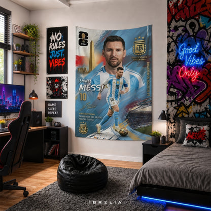 Lionel Messi – Argentina National Team – Premium Jute Fabric Tapestry – IBRELIA™