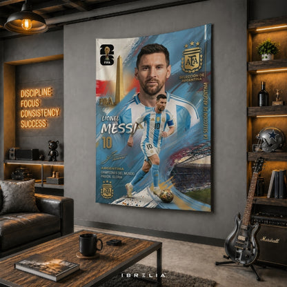 Lionel Messi – Argentina National Team – Premium Jute Fabric Tapestry – IBRELIA™