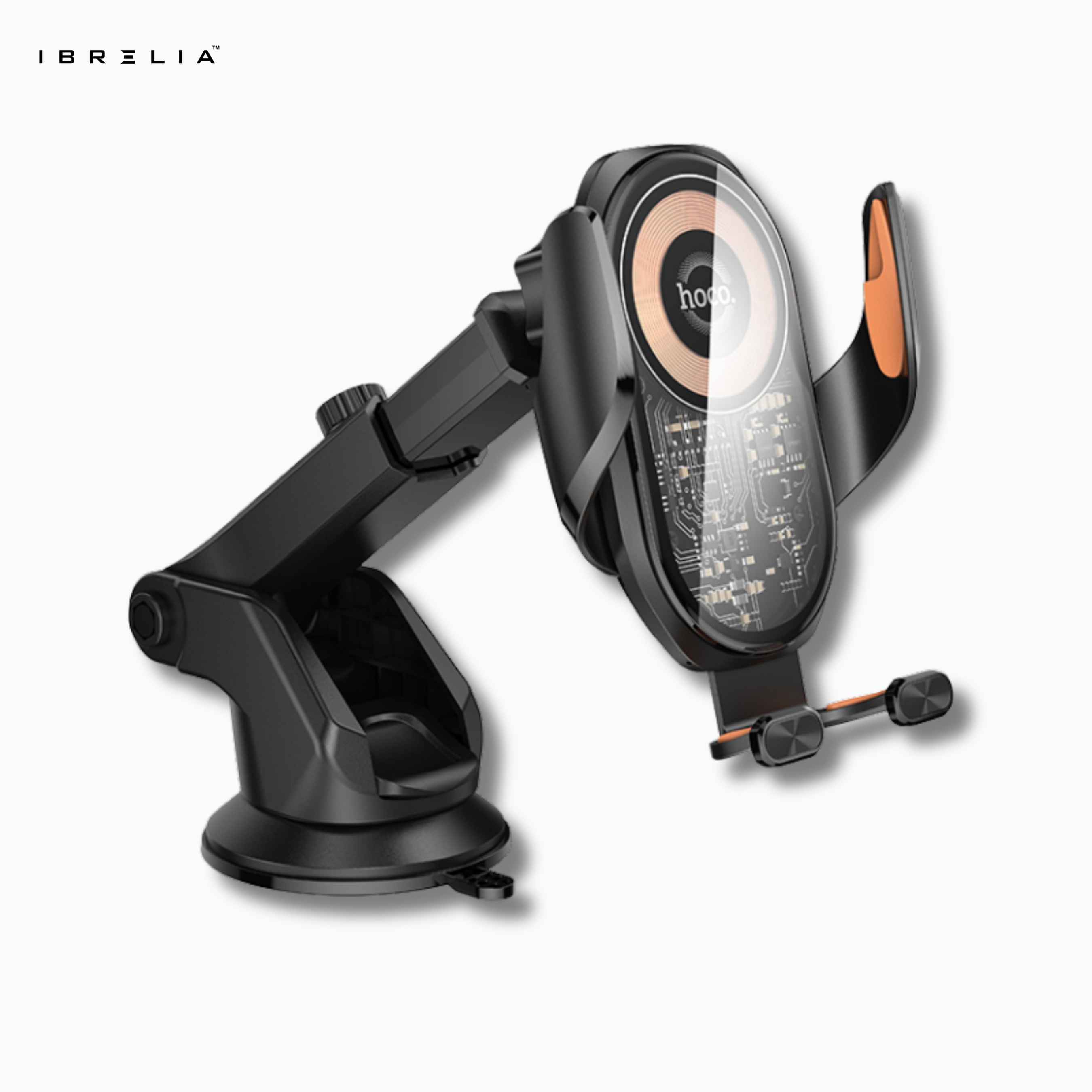 HOCO HW34 Blue Whale 3-Axis Linkage Wireless Car Holder – 15W Fast Charging Center Console Mount | IBRELIA™