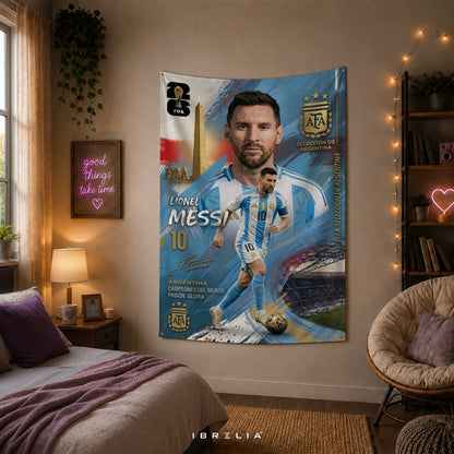 Lionel Messi – Argentina National Team – Premium Jute Fabric Tapestry – IBRELIA™