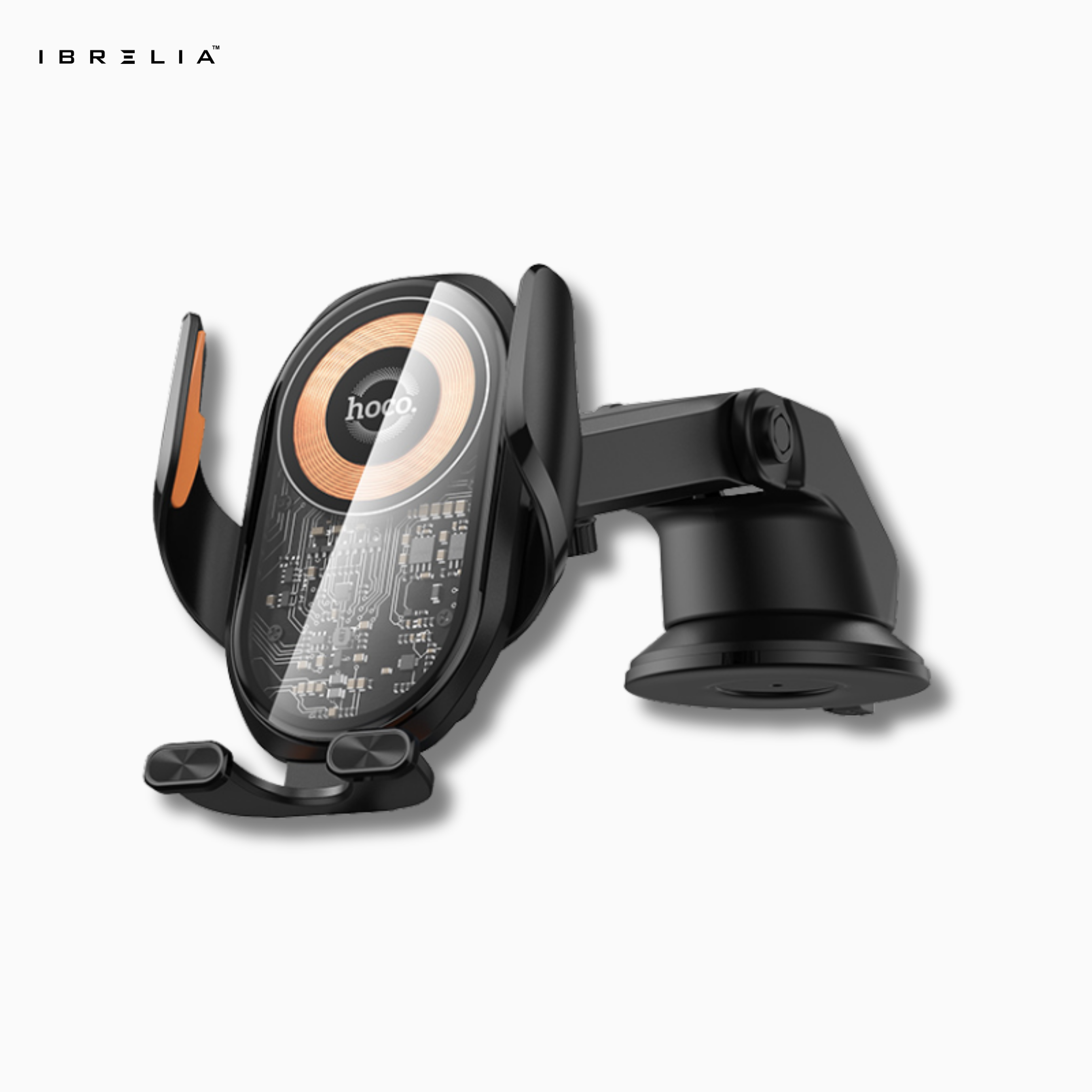 HOCO HW34 Blue Whale 3-Axis Linkage Wireless Car Holder – 15W Fast Charging Center Console Mount | IBRELIA™