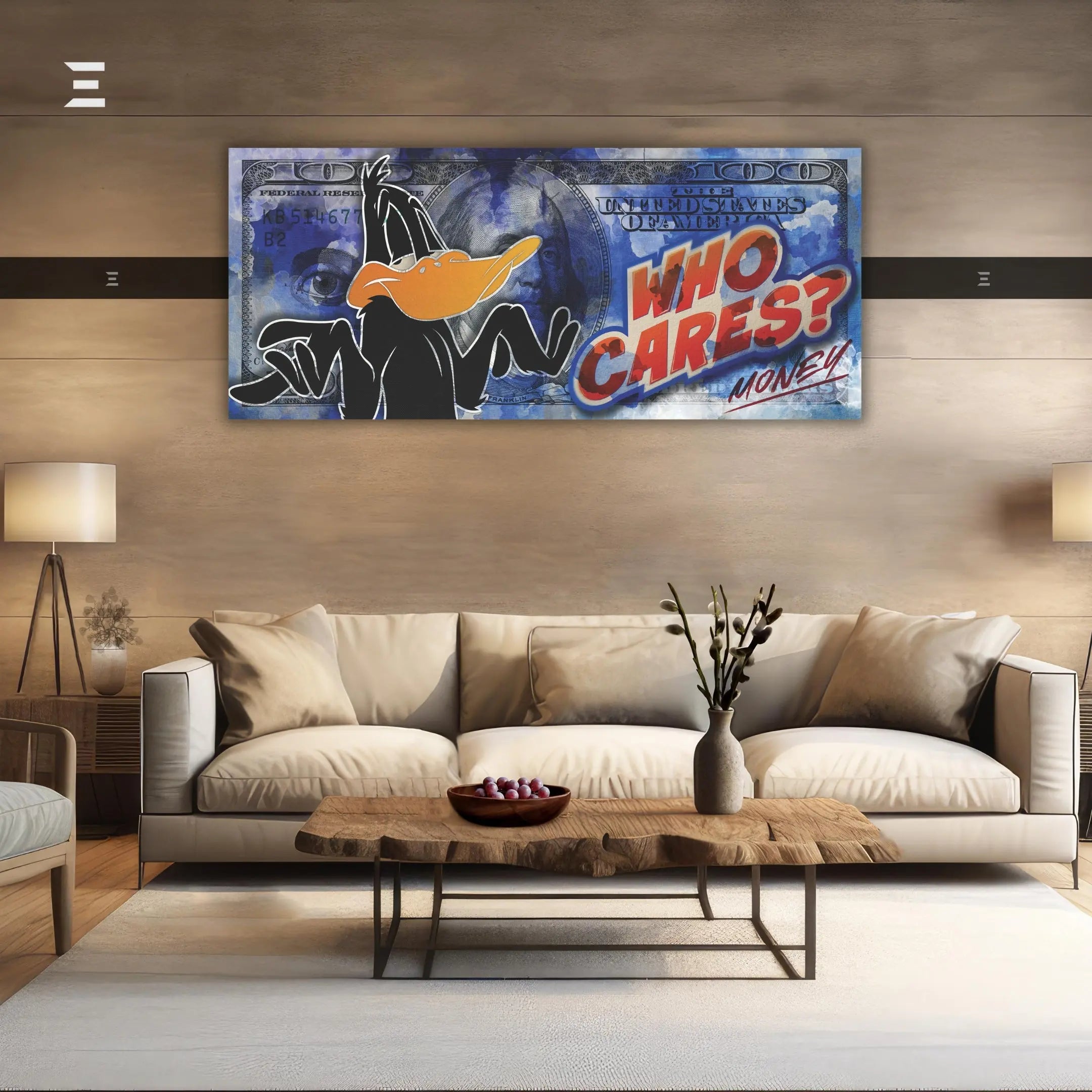 Ultra Wide Wall Art – Daffy Duck “Who Cares? Money” Dollar Design | IBRELIA IBRELIA