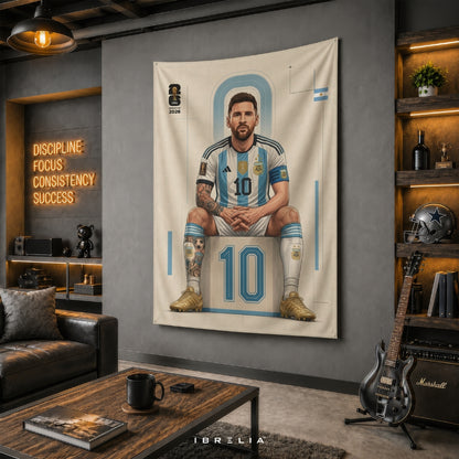 Lionel Messi – FIFA World Cup 2026 – Premium Jute Fabric Tapestry – IBRELIA™