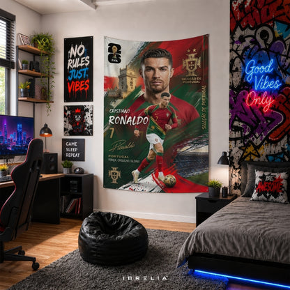 Cristiano Ronaldo – Portugal National Team – Premium Jute Fabric Tapestry – IBRELIA™