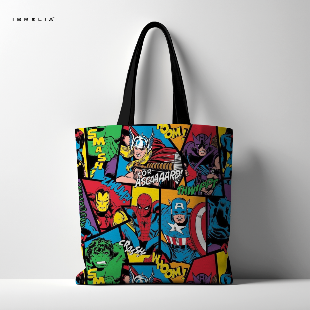 IBRELIA™ Marvel Heroes Comic Tote Bag – Premium Superhero Street Art Tote IBRELIA