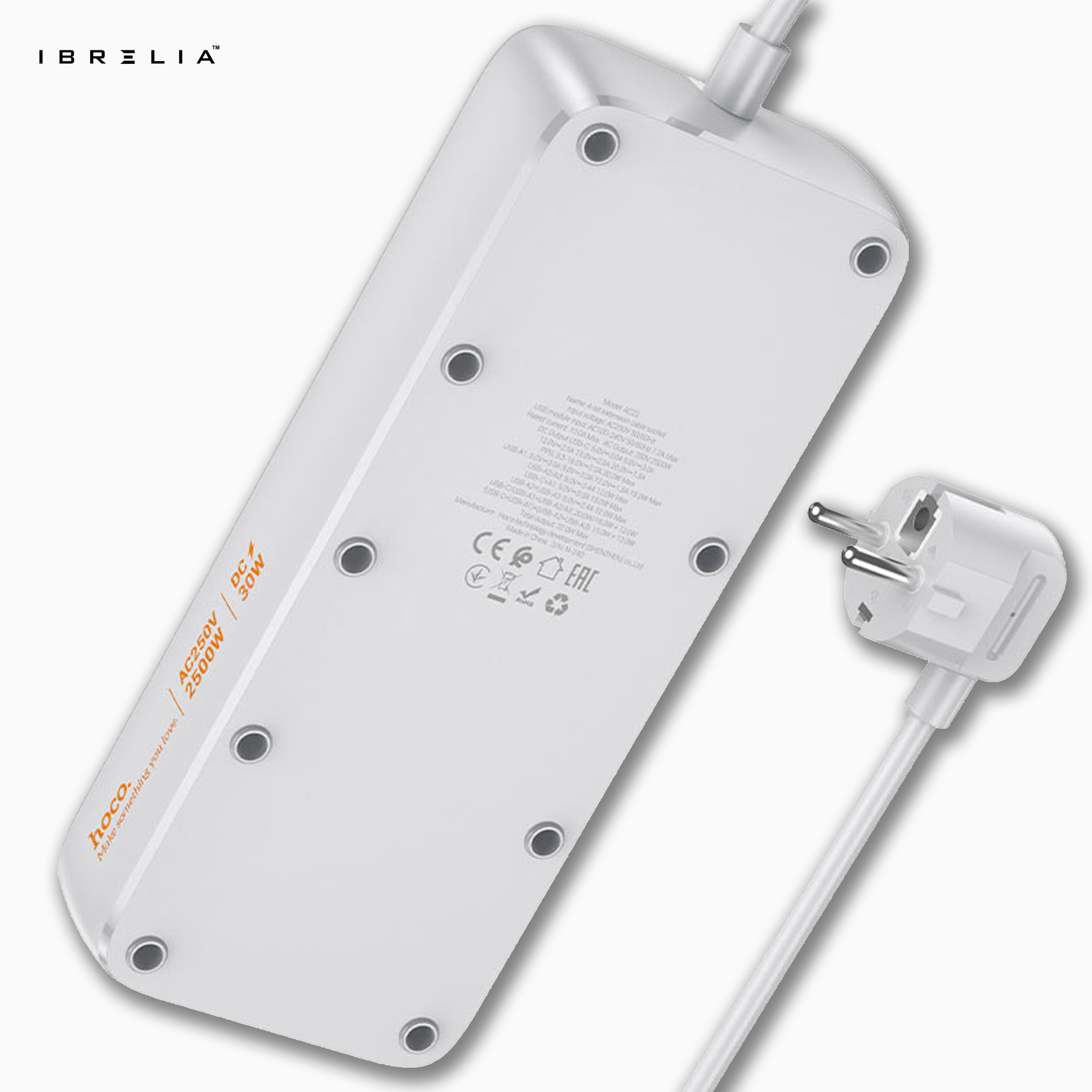 HOCO AC22 Sunlight 4-Bit Multifunctional Safety Socket (PD30W / 1C3A) – 2500W Desktop Power Strip | IBRELIA™