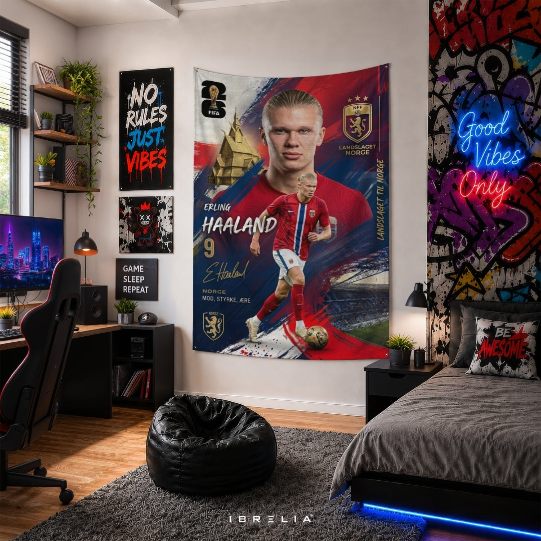 Erling Haaland – Norway National Team – Premium Jute Fabric Tapestry – IBRELIA™