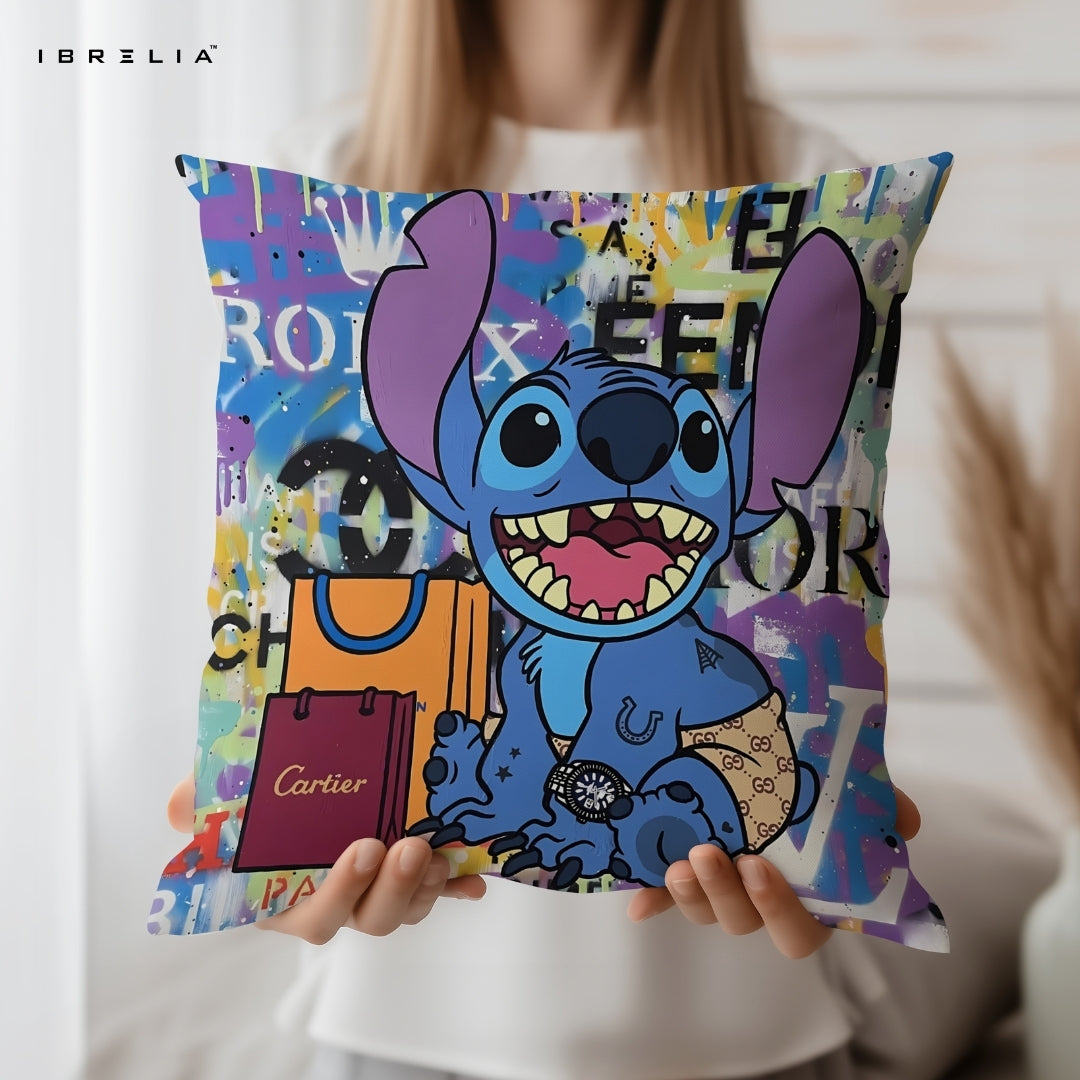 Stitch Luxury Cushion – Lilo & Stitch Cartoon Street Art Pillow 15x15 Inch | Double-Sided Print | IBRELIA™ IBRELIA