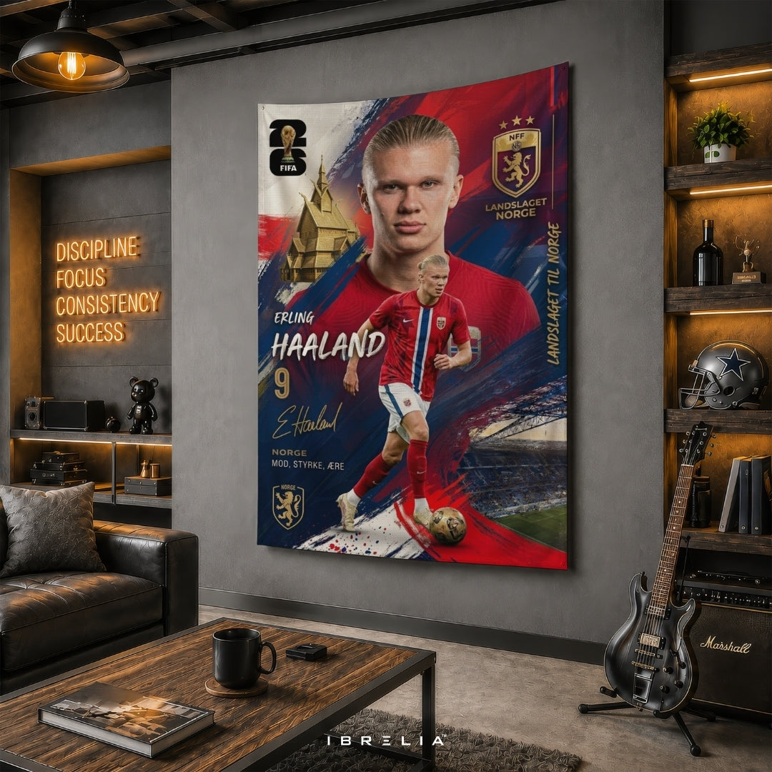 Erling Haaland – Norway National Team – Premium Jute Fabric Tapestry – IBRELIA™