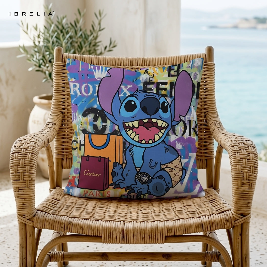 Stitch Luxury Cushion – Lilo & Stitch Cartoon Street Art Pillow 15x15 Inch | Double-Sided Print | IBRELIA™ IBRELIA