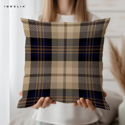 Classic Checkered Cushion – 15x15 Inch Decorative Pillow | Plaid Pattern Cushion | Double-Sided Print | Premium Fibre Filling | IBRELIA™ IBRELIA