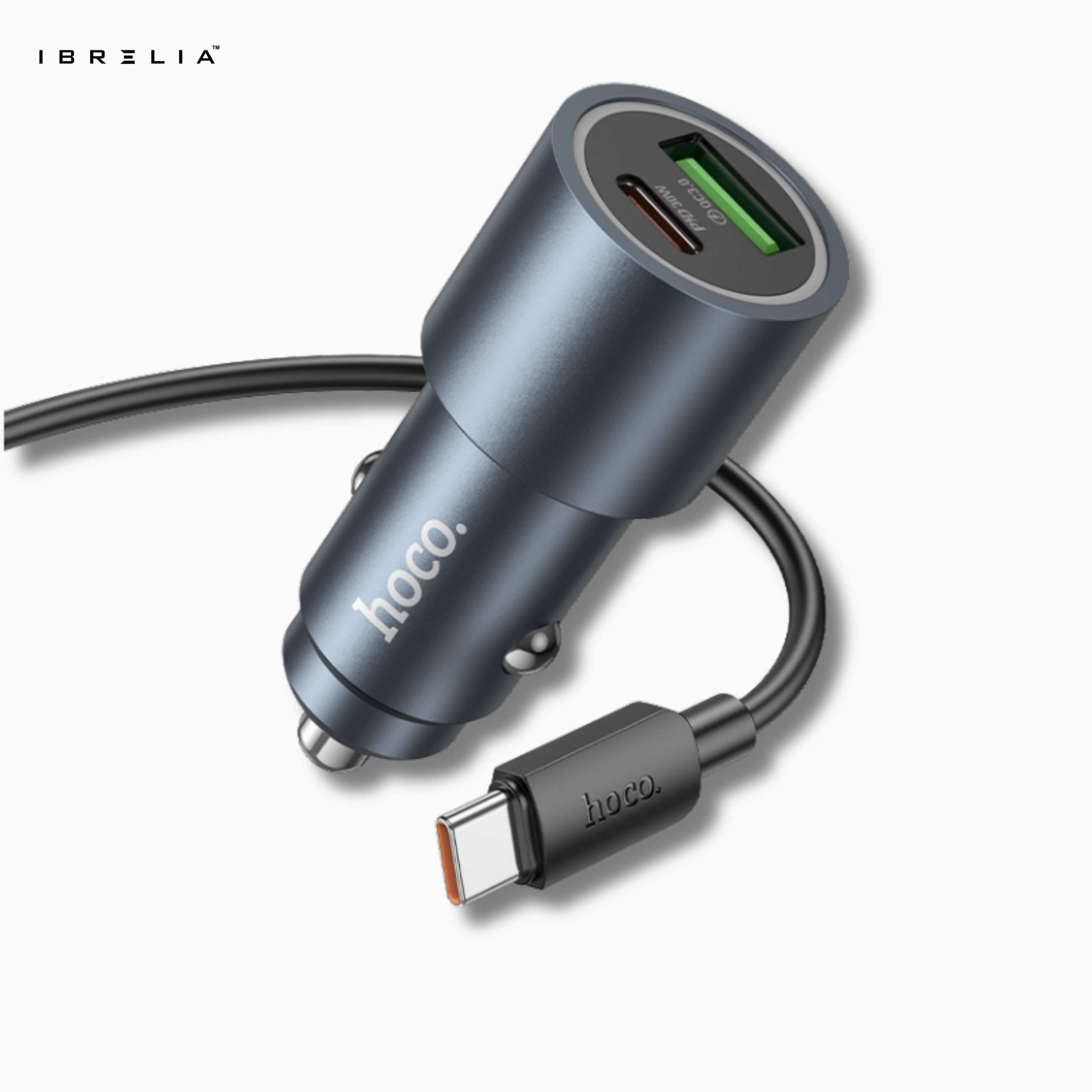 HOCO Z60 Bloom 48W Dual-Port Car Charger Set – PD30W + QC3.0 Fast Charging (USB-A to Type-C Cable) | IBRELIA™