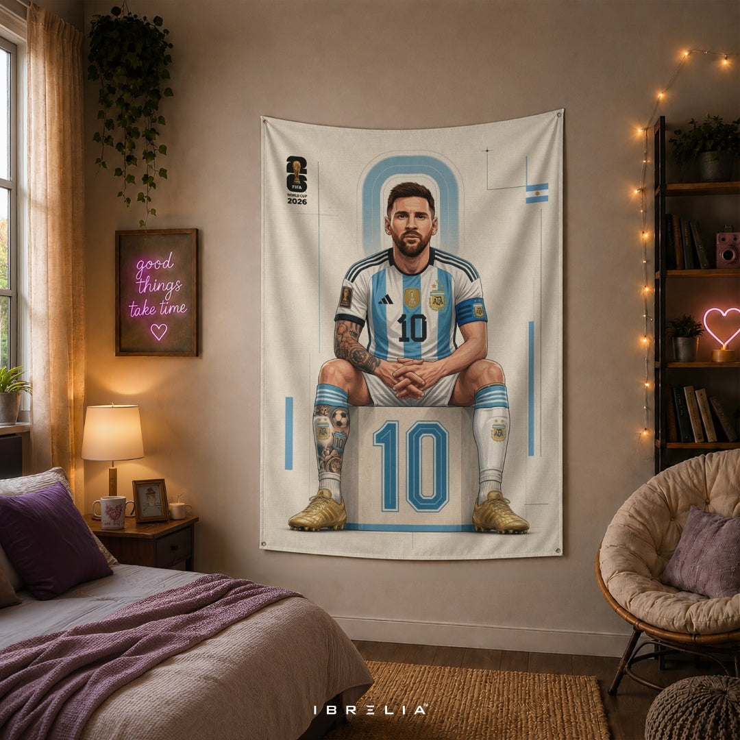 Lionel Messi – FIFA World Cup 2026 – Premium Jute Fabric Tapestry – IBRELIA™
