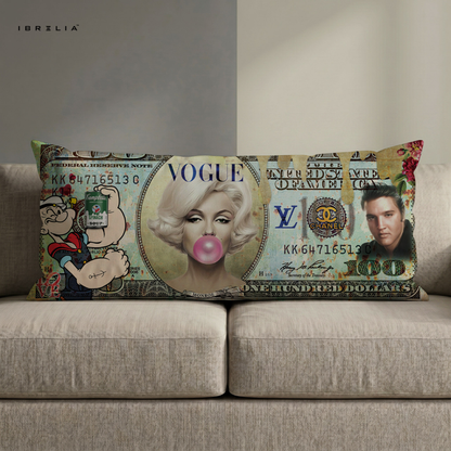 IBRELIA™ Vogue Pop Icons Ultra Wide Cushion – Premium Jute Luxury Sofa Pillow (46 x 19 Inches) IBRELIA
