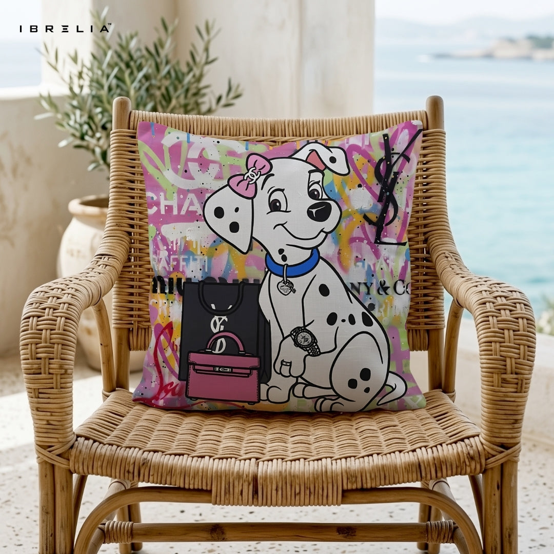 Dalmatian Luxury Cushion – 101 Dalmatians Cartoon Street Art Pillow 15x15 Inch | Double-Sided Print | IBRELIA™ IBRELIA