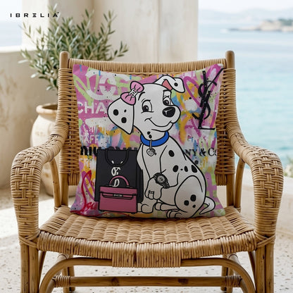 Dalmatian Luxury Cushion – 101 Dalmatians Cartoon Street Art Pillow 15x15 Inch | Double-Sided Print | IBRELIA™ IBRELIA