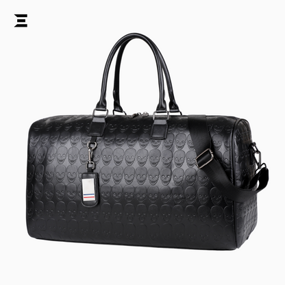 Black Skull Embossed Leather Travel Duffle Bag – Large Capacity Multi-Functional Luggage Bag IBRELIA