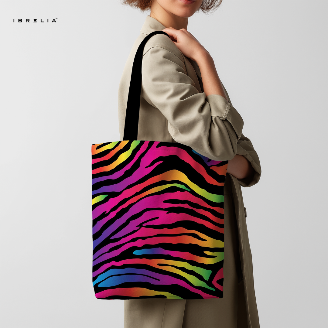 IBRELIA™ Neon Zebra Print Tote Bag – Vibrant Multicolor Statement Tote IBRELIA