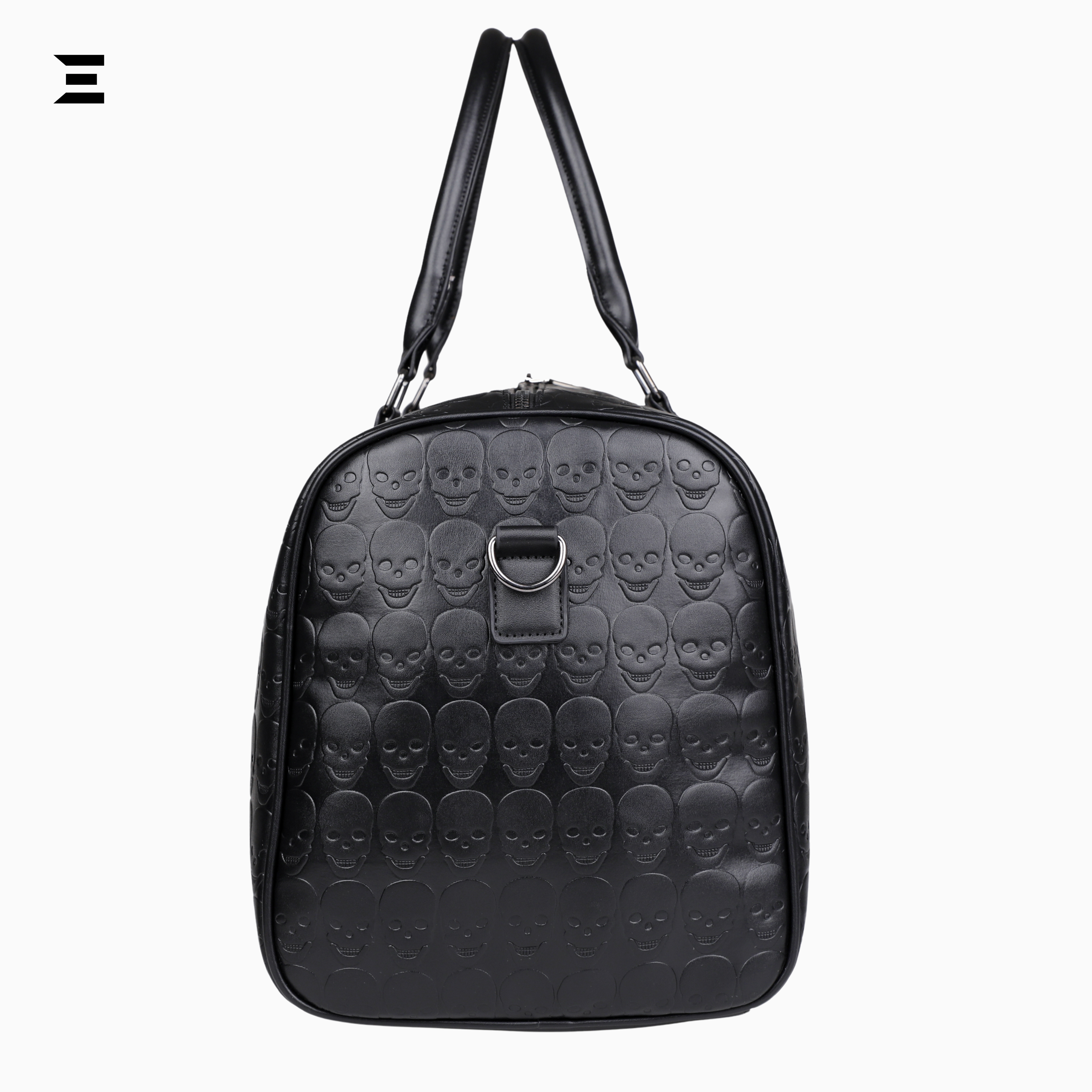 Black Skull Embossed Leather Travel Duffle Bag – Large Capacity Multi-Functional Luggage Bag IBRELIA