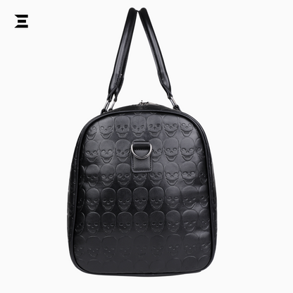 Black Skull Embossed Leather Travel Duffle Bag – Large Capacity Multi-Functional Luggage Bag IBRELIA