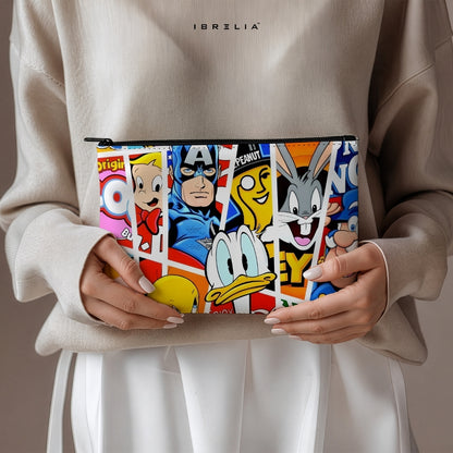 Retro Pop Culture Collage Makeup & Pencil Pouch – Comic Cartoon Aesthetic Organizer – IBRELIA™