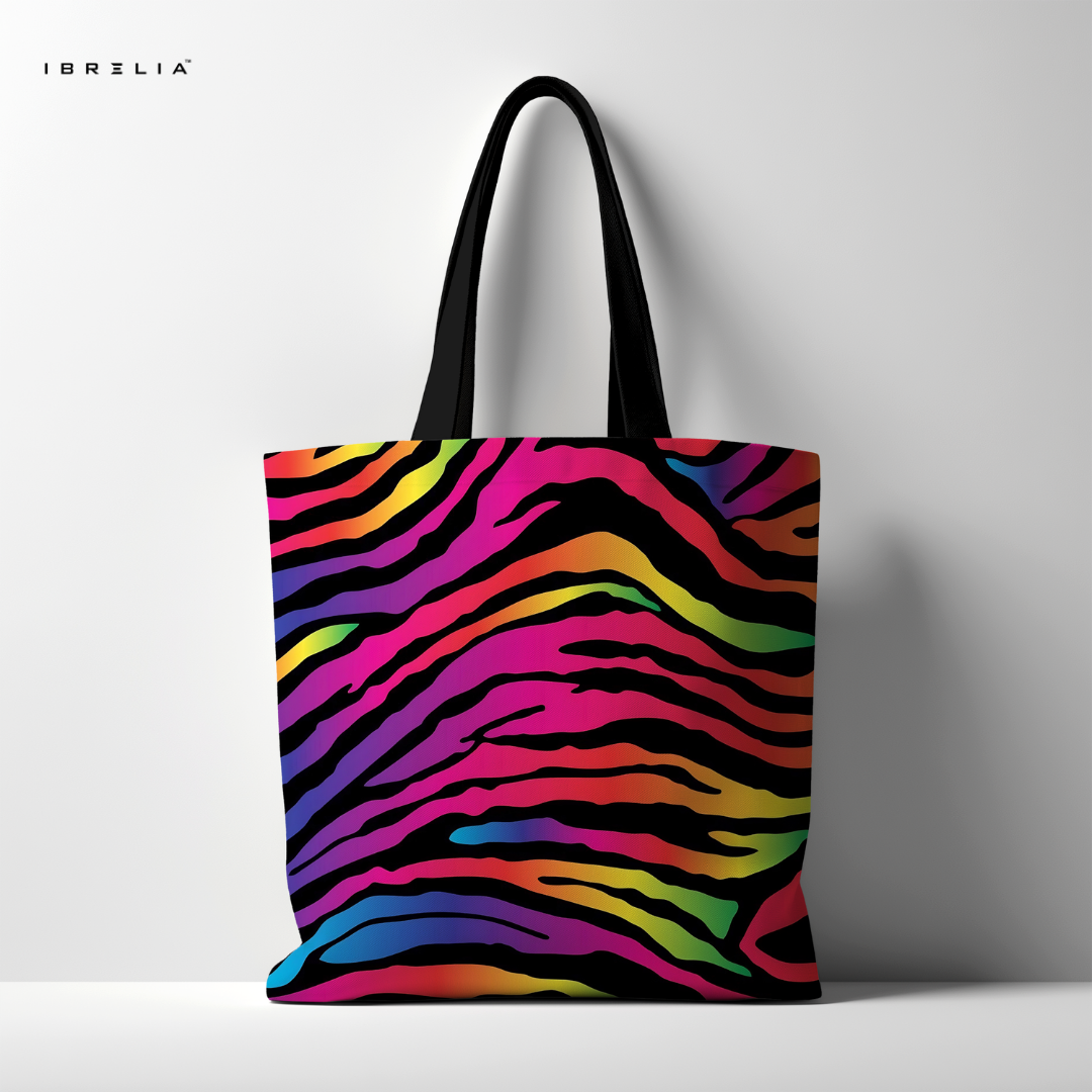 IBRELIA™ Neon Zebra Print Tote Bag – Vibrant Multicolor Statement Tote IBRELIA