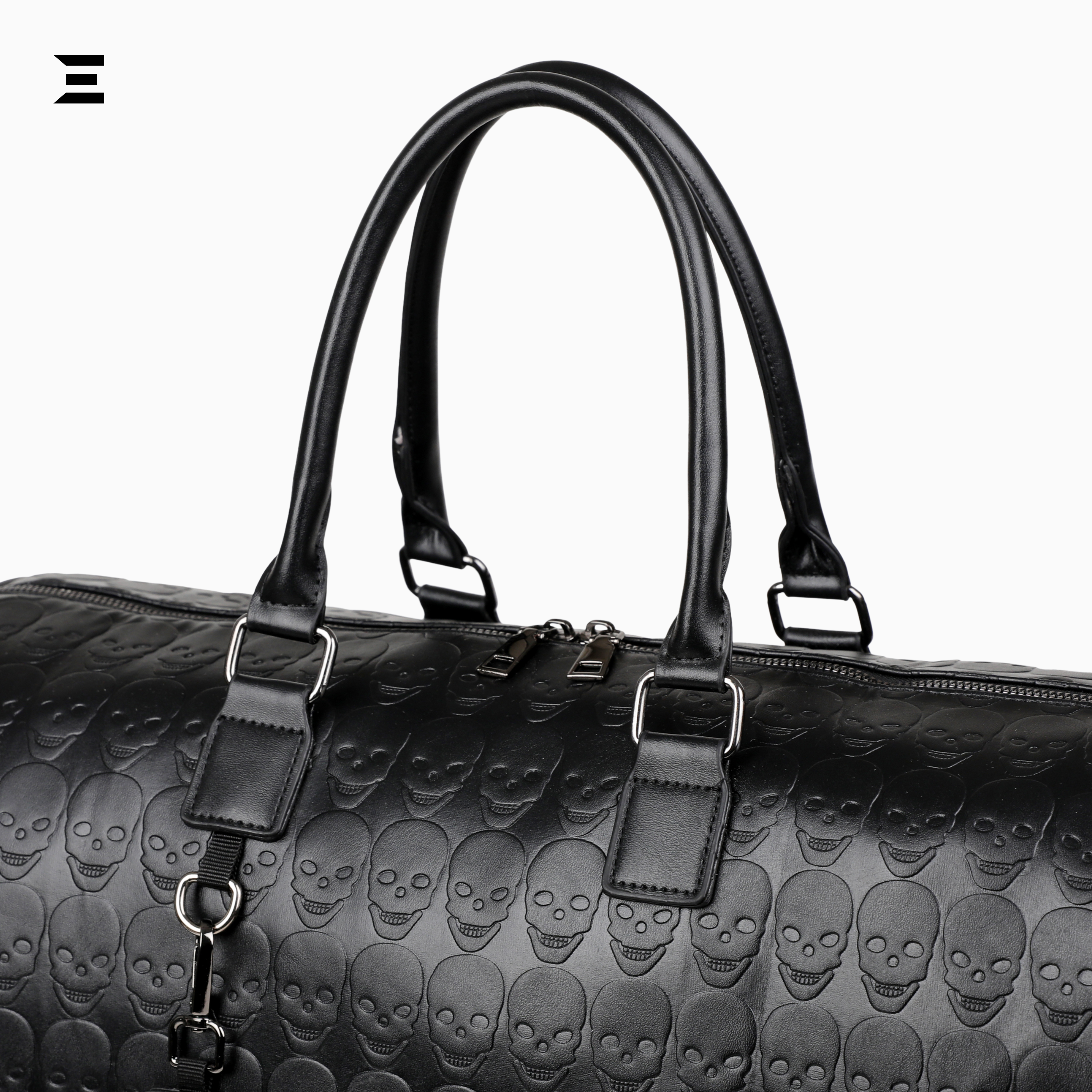 Black Skull Embossed Leather Travel Duffle Bag – Large Capacity Multi-Functional Luggage Bag IBRELIA