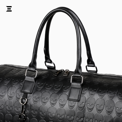 Black Skull Embossed Leather Travel Duffle Bag – Large Capacity Multi-Functional Luggage Bag IBRELIA