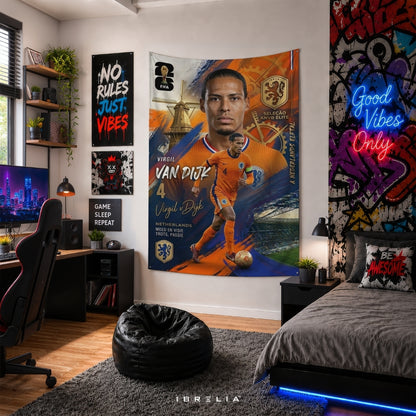Virgil van Dijk – Netherlands National Team – Premium Jute Fabric Tapestry – IBRELIA™