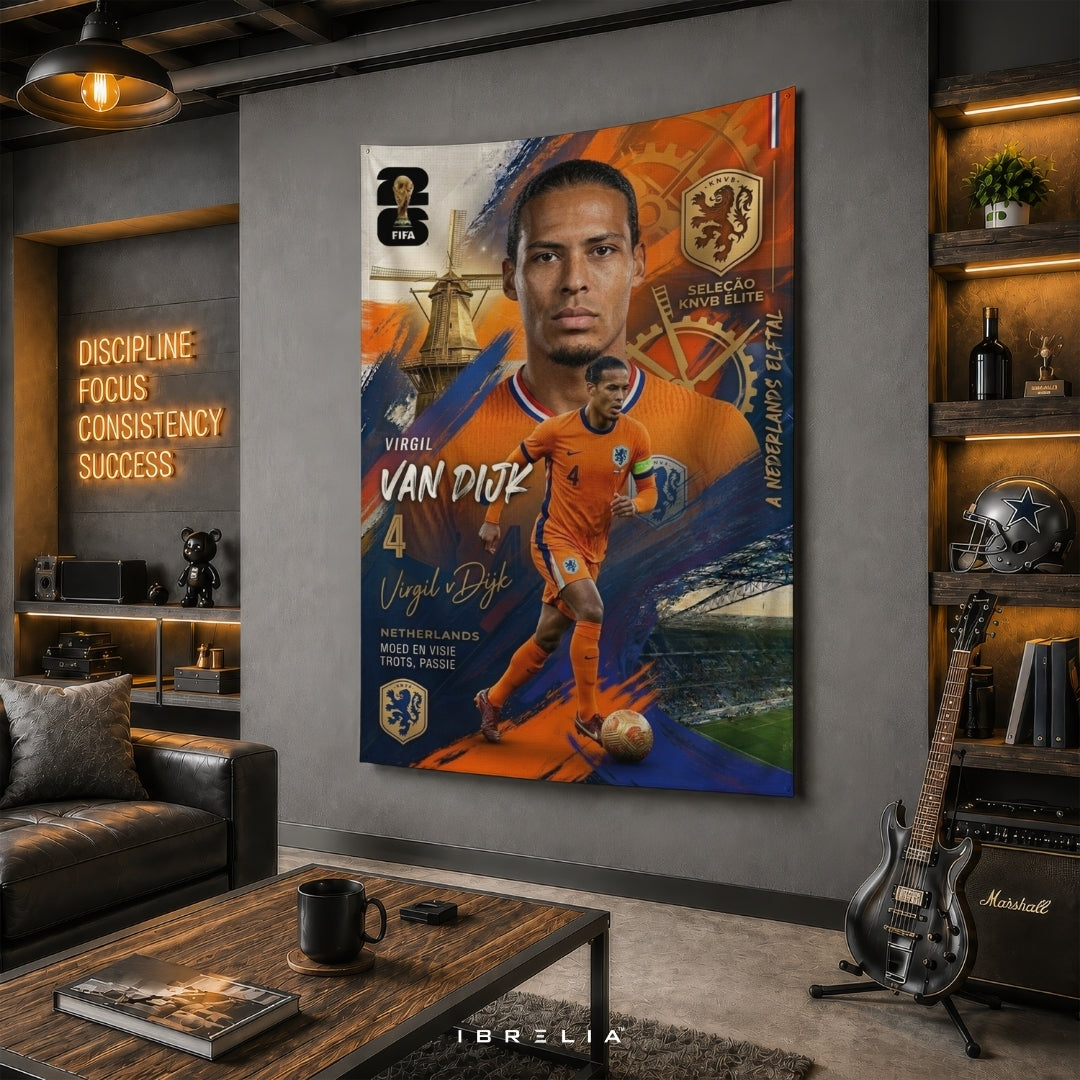 Virgil van Dijk – Netherlands National Team – Premium Jute Fabric Tapestry – IBRELIA™