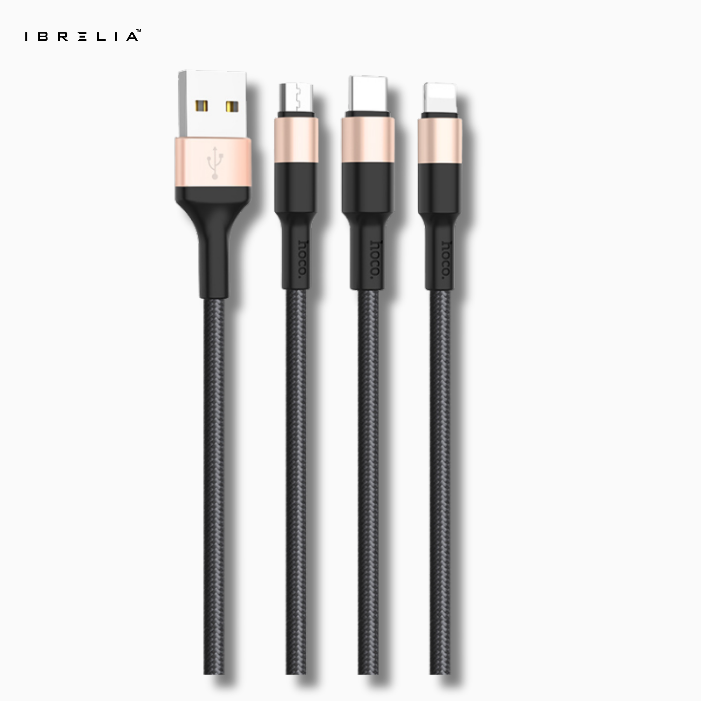 HOCO X26 Xpress 3-in-1 Charging Cable (iP + Micro + Type-C) – 2A Fast Charge | IBRELIA™