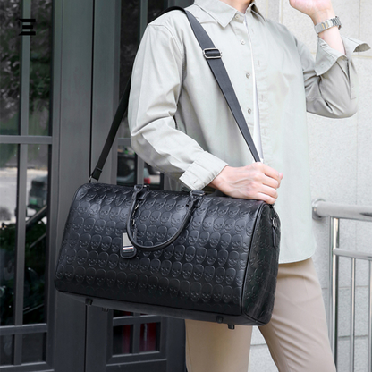 Black Skull Embossed Leather Travel Duffle Bag – Large Capacity Multi-Functional Luggage Bag IBRELIA