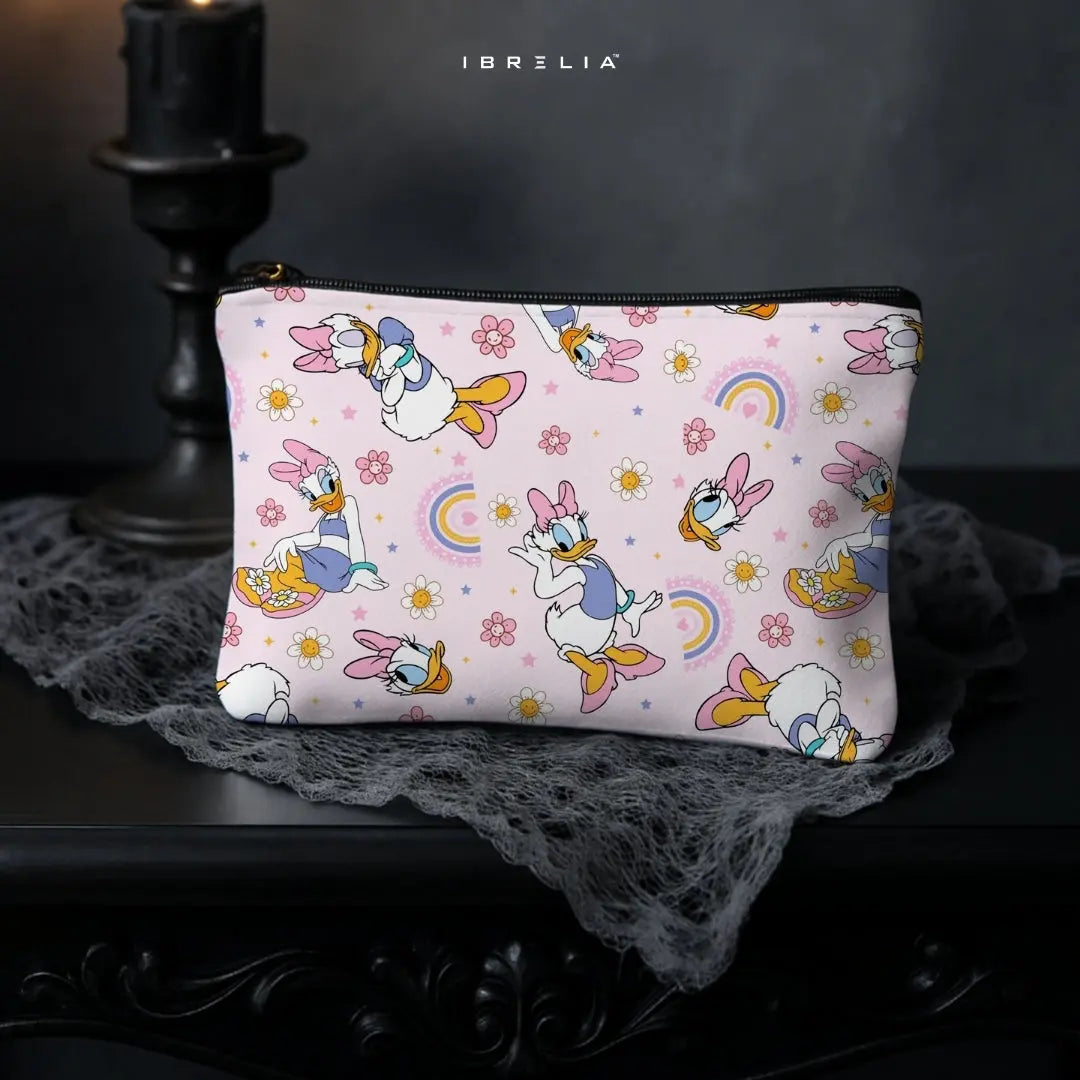 Pastel Daisy Character Makeup & Pencil Pouch – Double-Sided Print – IBRELIA™