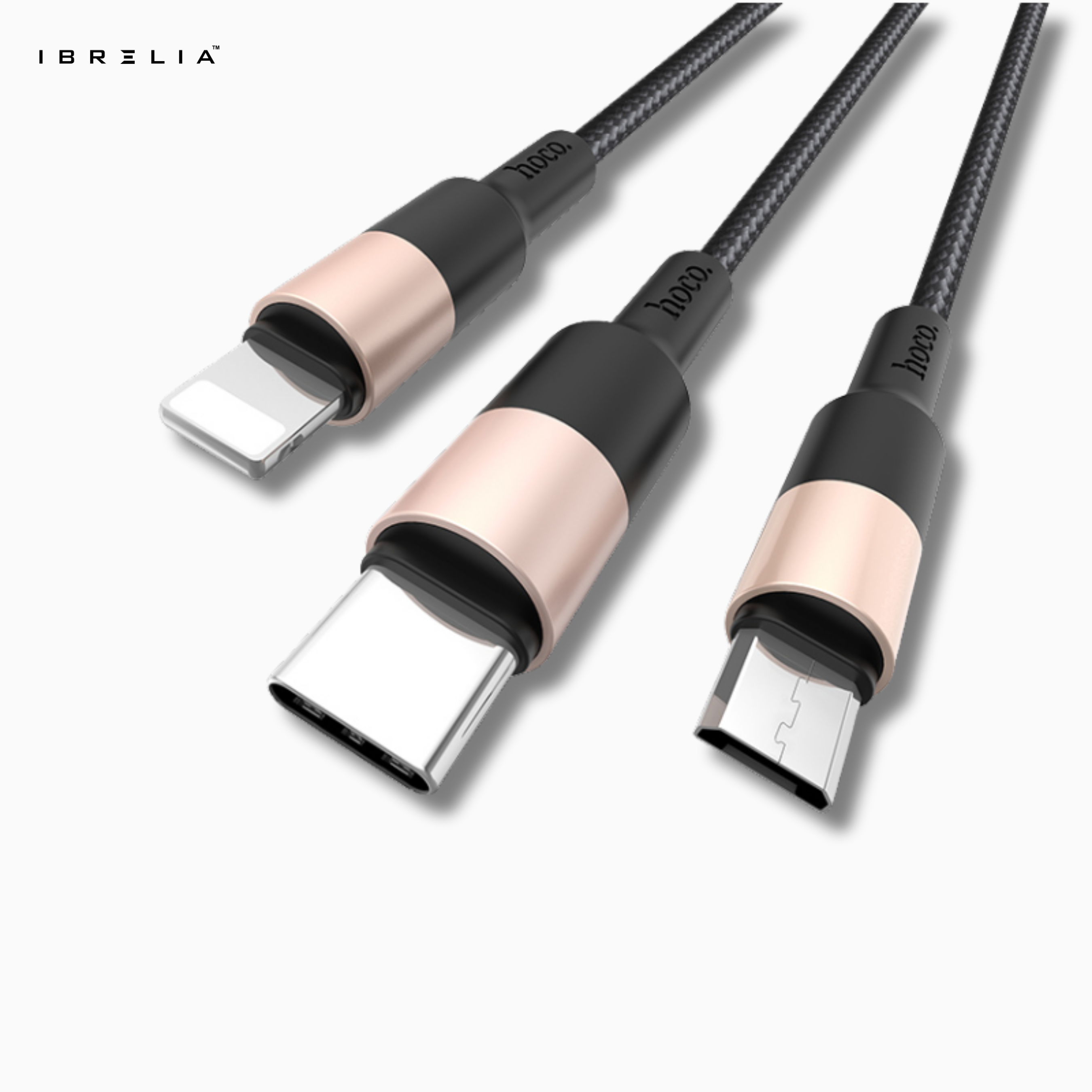 HOCO X26 Xpress 3-in-1 Charging Cable (iP + Micro + Type-C) – 2A Fast Charge | IBRELIA™