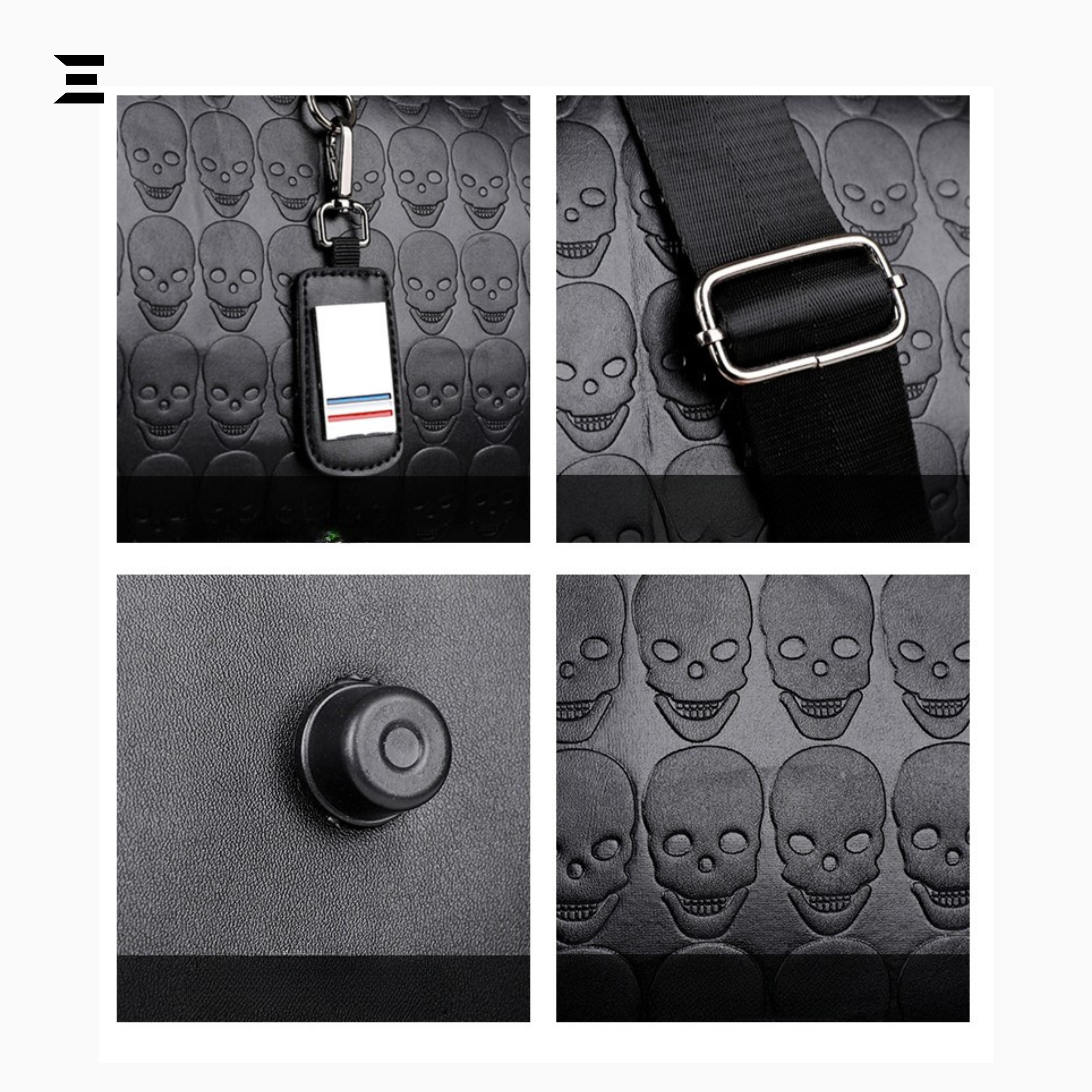 Black Skull Embossed Leather Travel Duffle Bag – Large Capacity Multi-Functional Luggage Bag IBRELIA