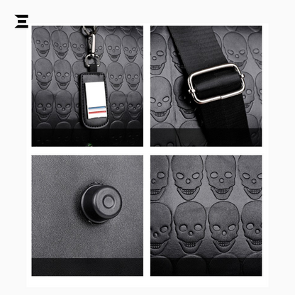 Black Skull Embossed Leather Travel Duffle Bag – Large Capacity Multi-Functional Luggage Bag IBRELIA