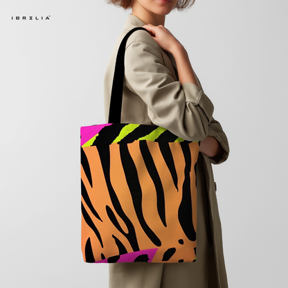 IBRELIA™ Neon Tiger Print Tote Bag – Bold Animal Print Statement Tote IBRELIA