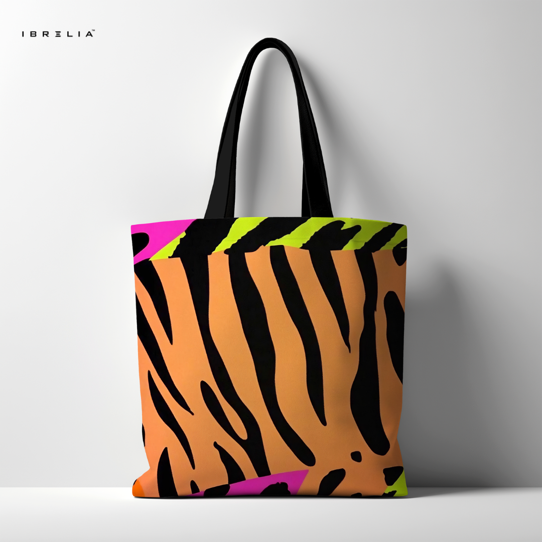 IBRELIA™ Neon Tiger Print Tote Bag – Bold Animal Print Statement Tote IBRELIA