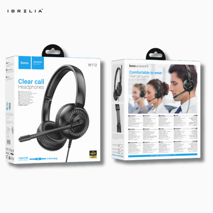 HOCO W112 Clear Call Headset – Professional Wired Headphones with Mic | IBRELIA™