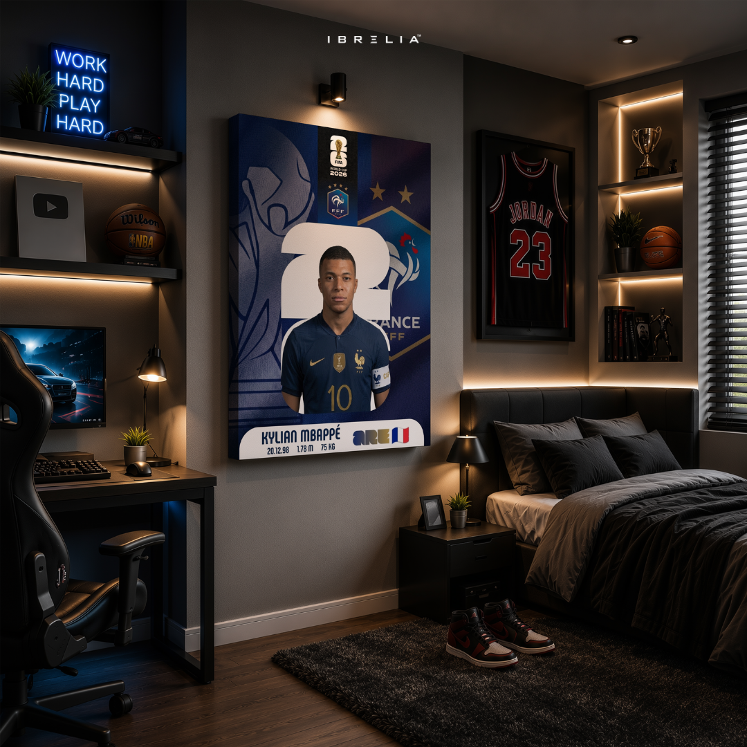 Kylian Mbappé FIFA World Cup 2026 Wall Art – France Football Superstar | IBRELIA™