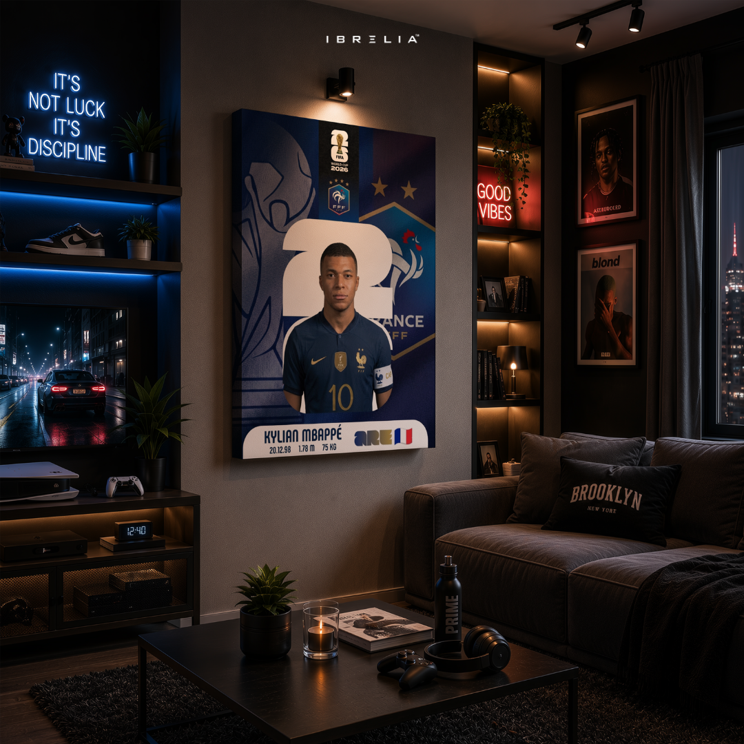 Kylian Mbappé FIFA World Cup 2026 Wall Art – France Football Superstar | IBRELIA™
