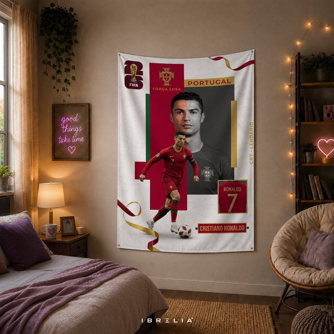 Cristiano Ronaldo CR7 Legend Edition – Portugal Premium Jute Fabric Tapestry – IBRELIA™
