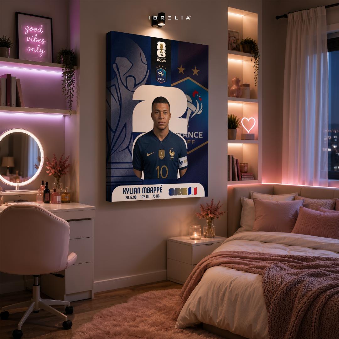 Kylian Mbappé FIFA World Cup 2026 Wall Art – France Football Superstar | IBRELIA™