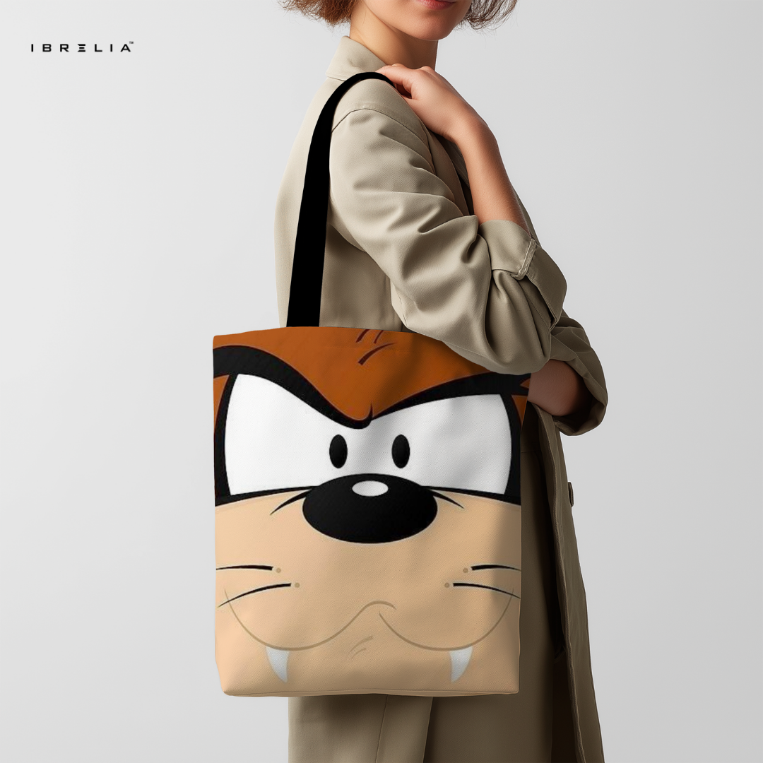 IBRELIA™ Cute Brown Cartoon Face Tote Bag – Fun Character Aesthetic Tote IBRELIA