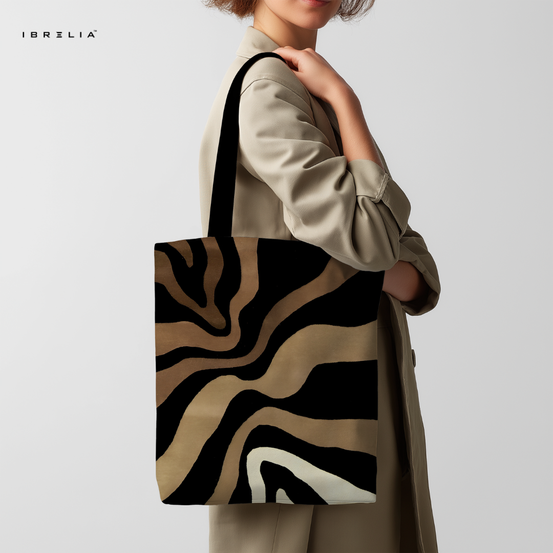 IBRELIA™ Earth Tone Zebra Pattern Tote Bag – Minimal Animal Print Aesthetic Tote IBRELIA