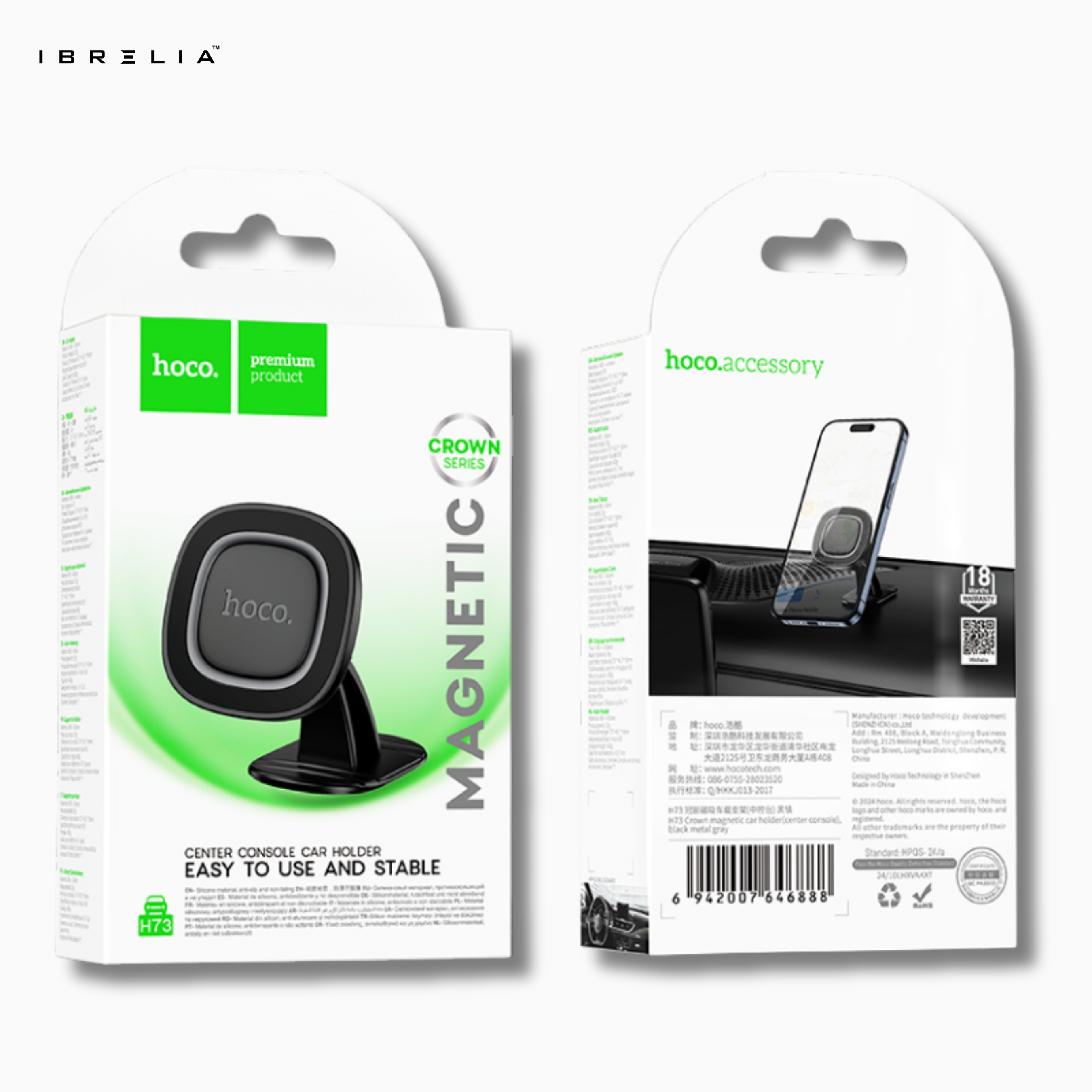 HOCO H73 Crown Magnetic Car Holder – Strong Dashboard Mount for 4.5–7 Inch Phones | IBRELIA™