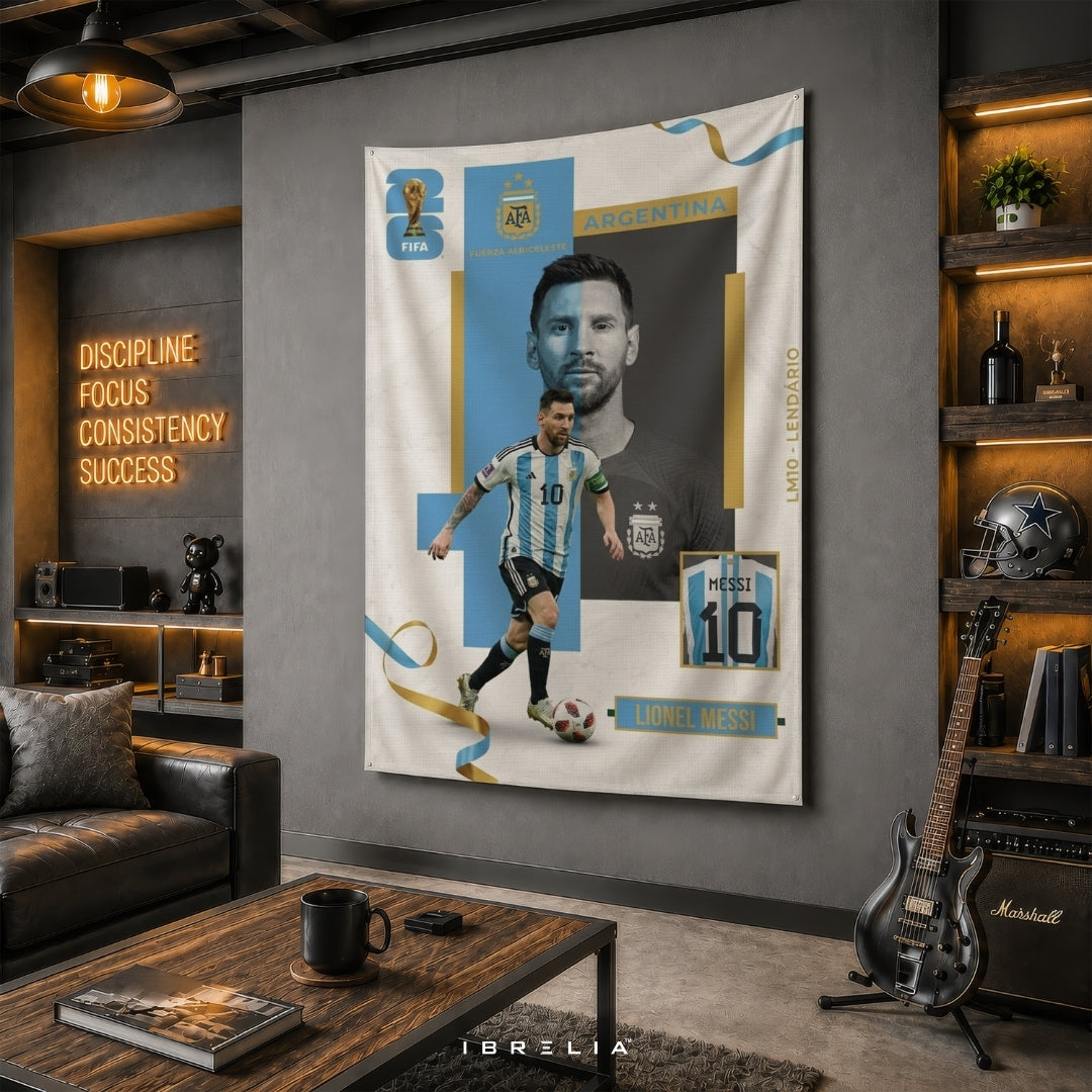 Lionel Messi Argentina Legend Edition – Premium Jute Fabric Tapestry – IBRELIA™