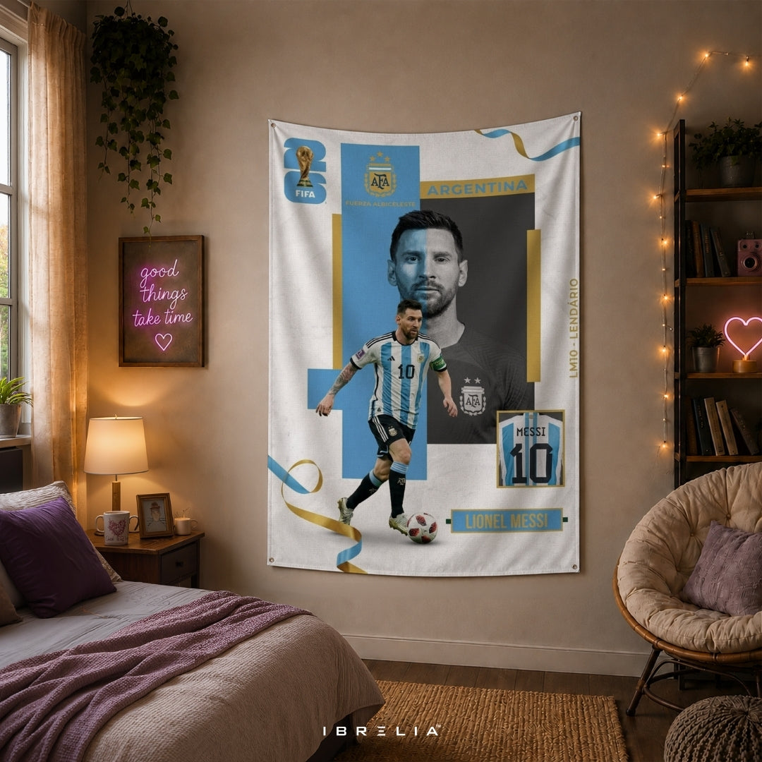 Lionel Messi Argentina Legend Edition – Premium Jute Fabric Tapestry – IBRELIA™